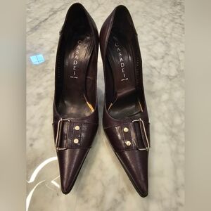 Casadei Women's Deep Brown Leather Heels with Buckle